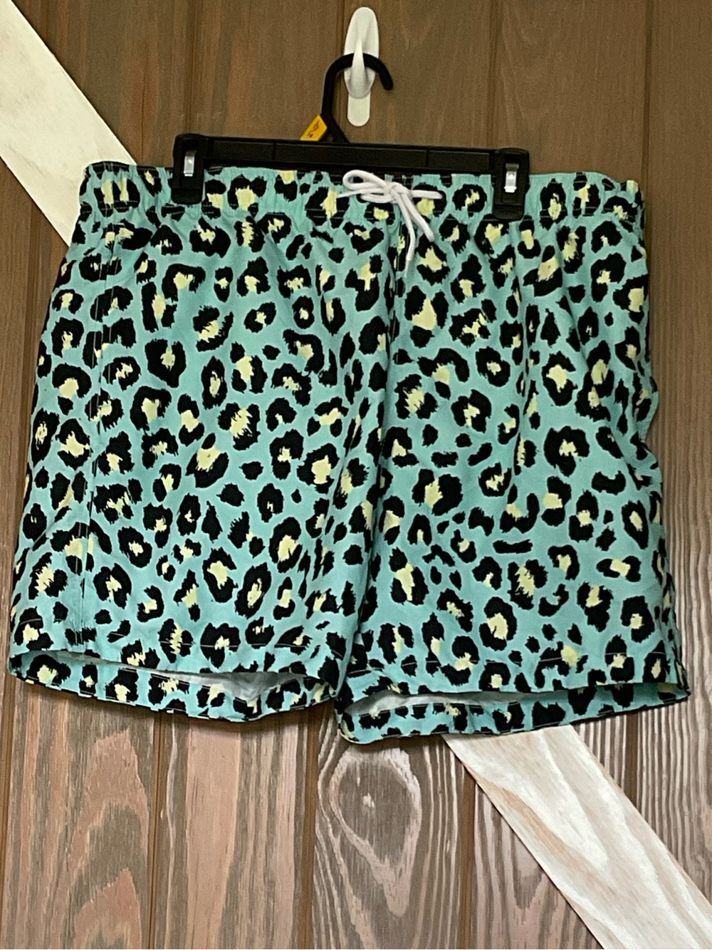 H&M Aqua & Black Swim Mid-Length Trunks with Neon Yellow Accents. Size XL